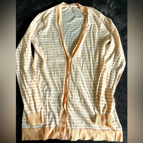 J. Crew sheer cardigan. Peach and white stripe. - Picture 1 of 6